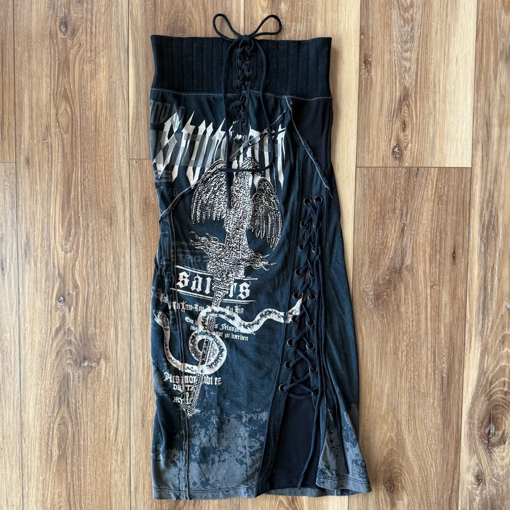 SALVAGE black crystal embellished strapless dress
